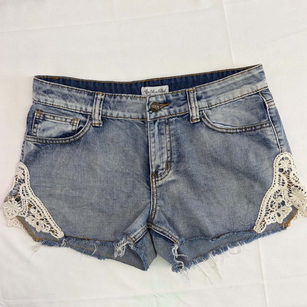 Others Follow Crochet Denim Shorts 29 Lace Boho Blue Festival Concert Jean Women